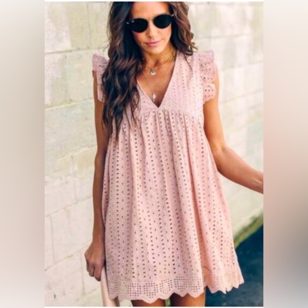 Anthropologie Mustard Seed blush eyelet romper size S